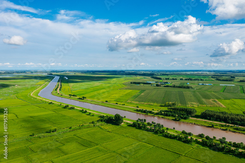 Aerial photography of rice fields and villages along the Nen River in Daqing City photo