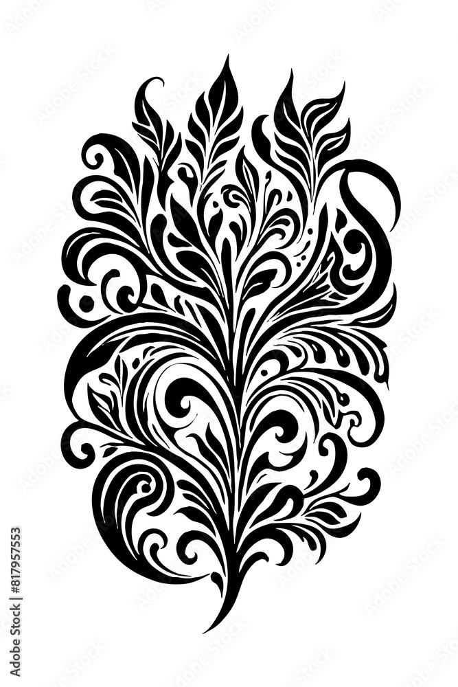 Botanical black and white pattern. For use on tattoos, posters, textiles, T-shirt printing. Generated by Ai Botanical black and white pattern. For use on tattoos, posters, textiles, T-shirt printing. Generated by Ai