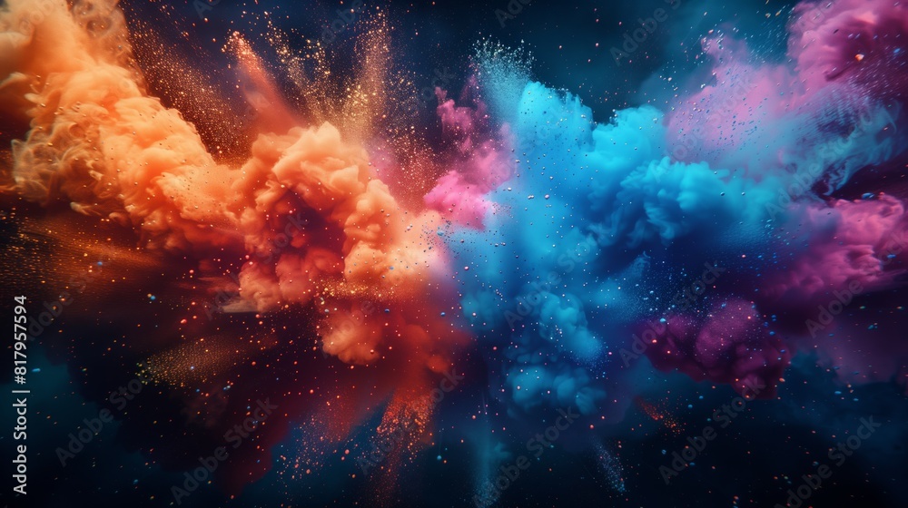 Fototapeta premium Colorful explosion of paint in space. colorful powder splash