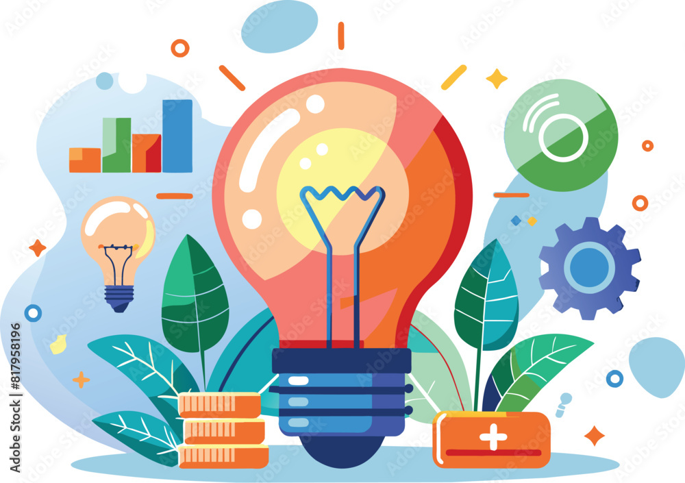 Flat illustration of a light bulb business idea, vector illustration. Flat illustration of a light bulb business idea, vector illustration.