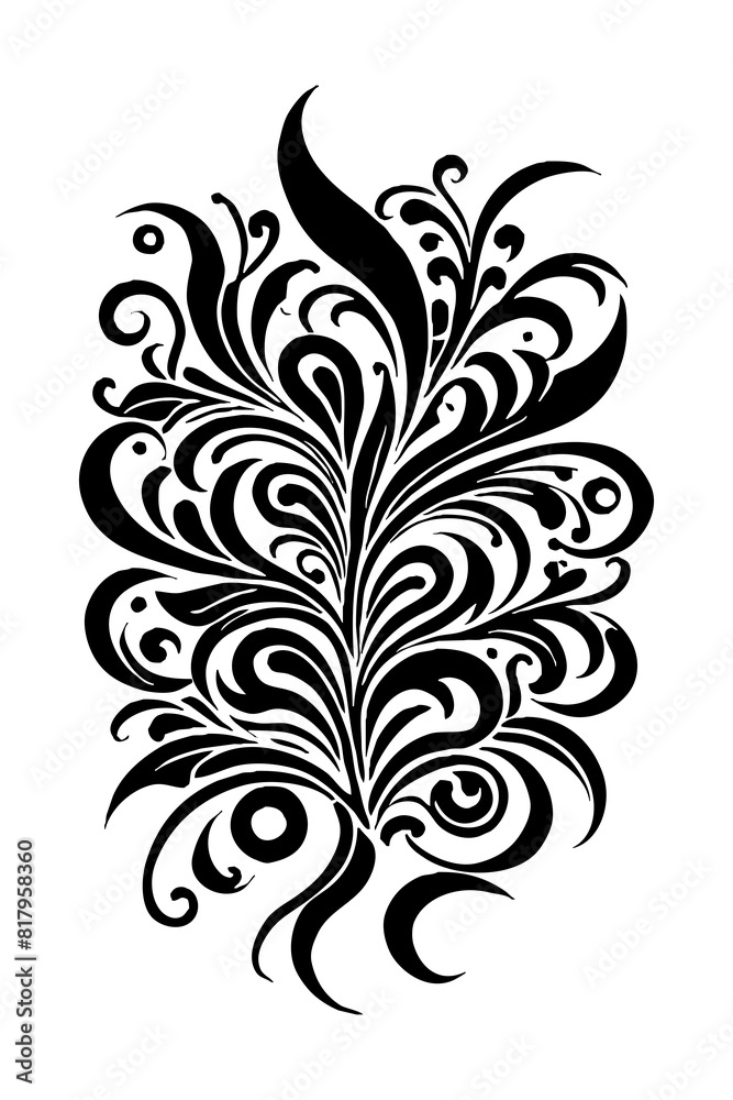 Botanical black and white pattern. For use on tattoos, posters, textiles, T-shirt printing. Generated by Ai Botanical black and white pattern. For use on tattoos, posters, textiles, T-shirt printing. Generated by Ai