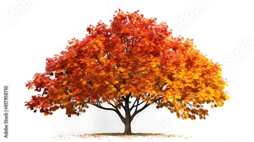 A serene maple tree with vibrant autumn foliage against a solid white backdrop