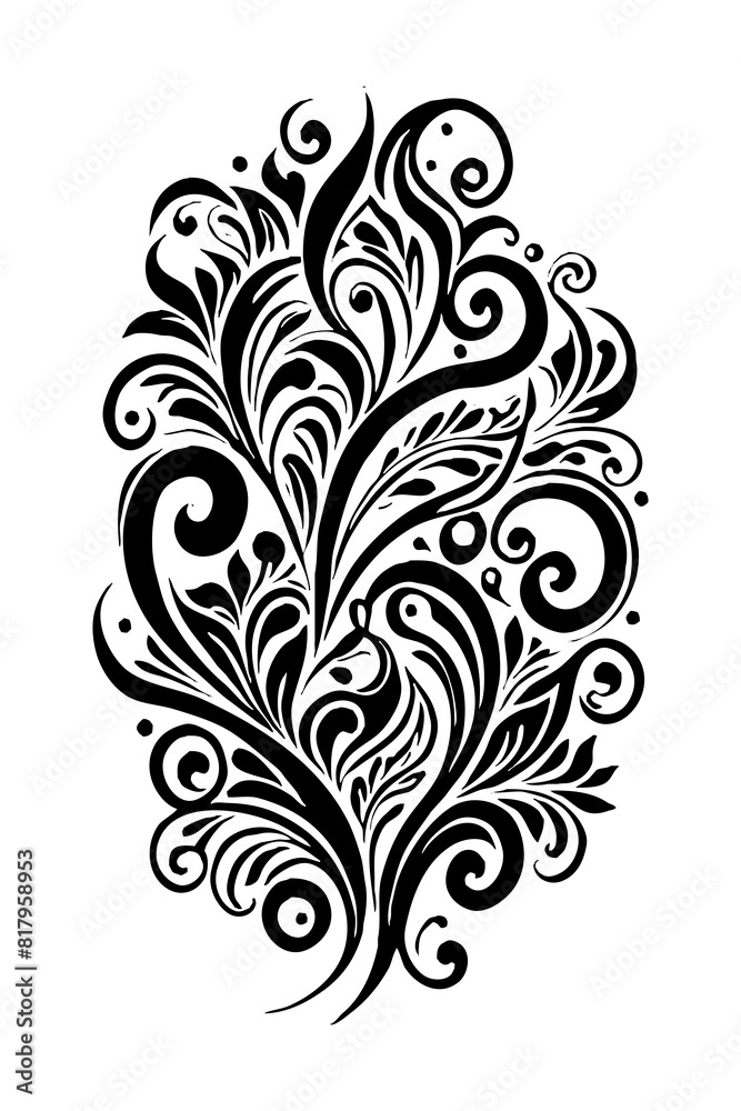 Botanical black and white pattern. For use on tattoos, posters, textiles, T-shirt printing. Generated by Ai