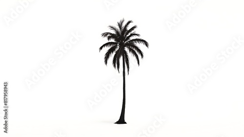 A solitary palm tree silhouette against a solid white background © pipo