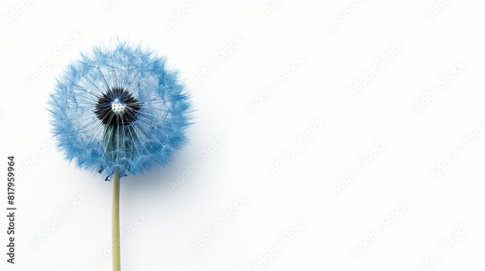Fototapeta premium Blue dandelion flower against a white backdrop