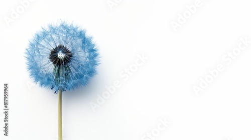 Blue dandelion flower against a white backdrop