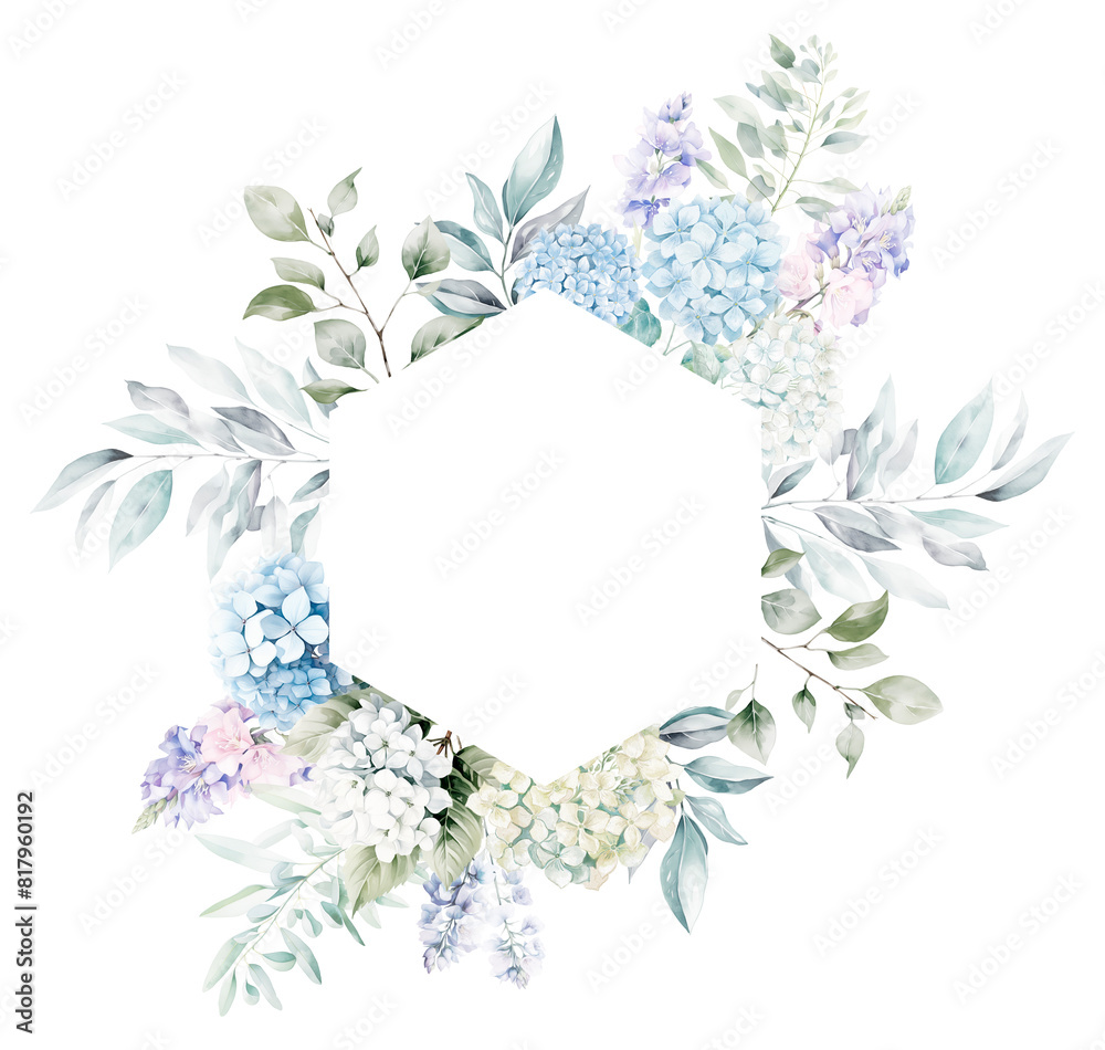 Fototapeta premium Watercolor Floral Frame with Hydrangea.