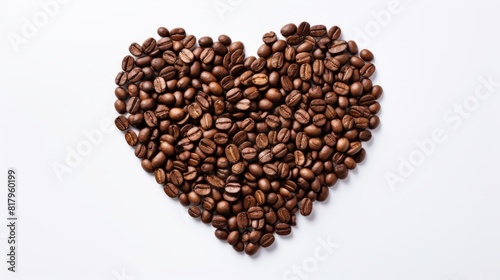 Coffee beans in heart shape white background isolated
