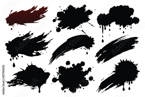 Brush strokes ink and blots  paint  set. Vector illustration