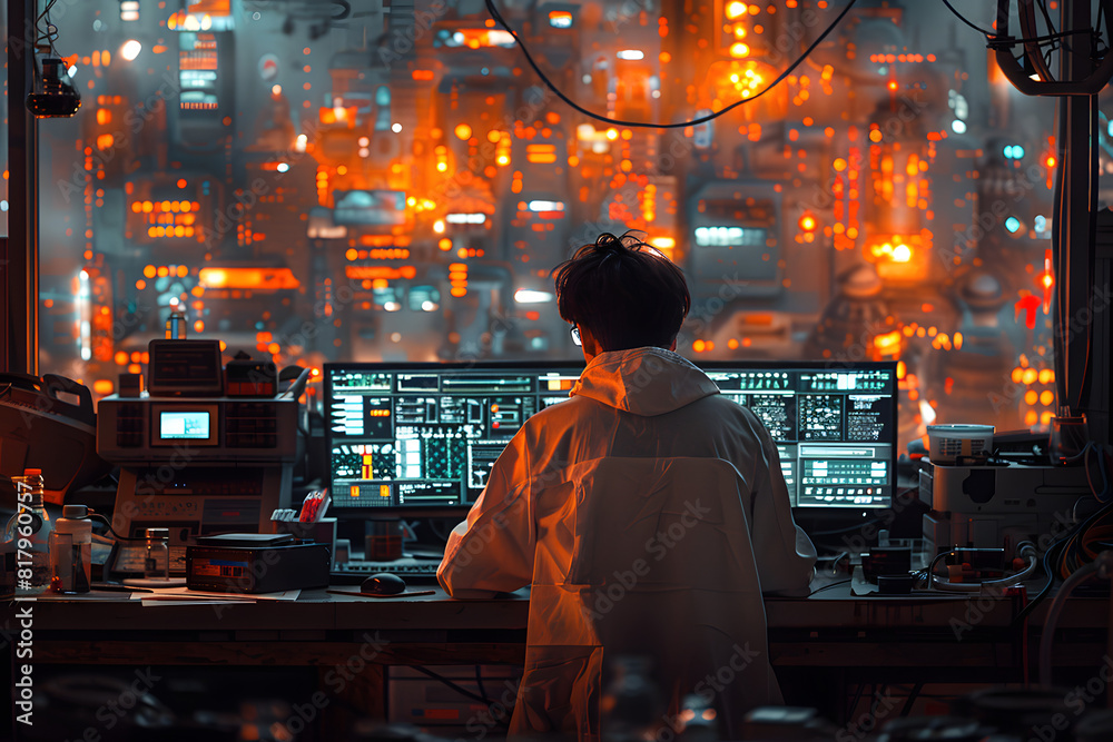 Programmers in the future are sitting intent on programming. Programmers in the future are sitting intent on programming.