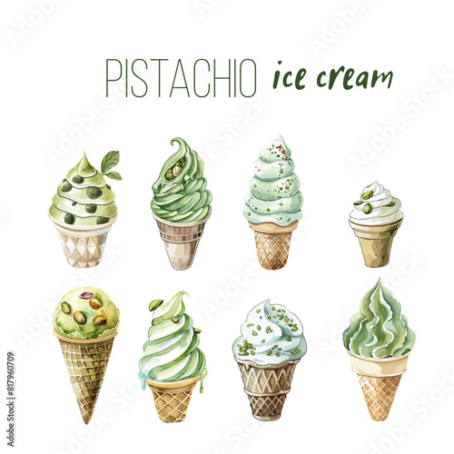 Pistachio milkshake clipart, isolated vector illustration.