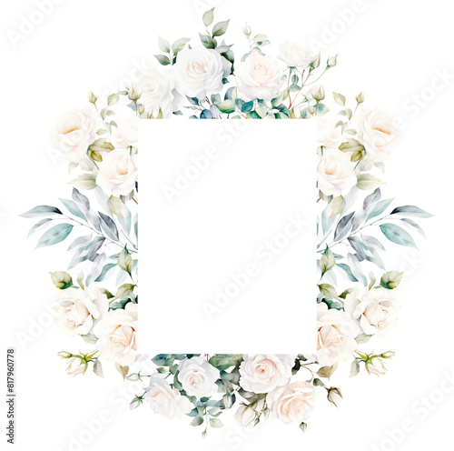 Watercolor Floral Frame with Rose.