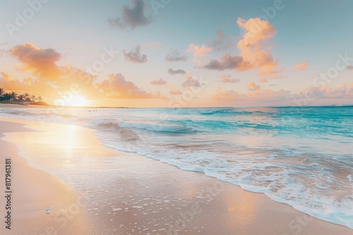 Amazing beach sunset. Relaxing waves. Book your vacation now 