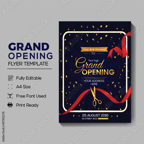 Grand Opening Flyer Template, Creative Realistic grand Opening Invitation, Grand opening ceremony invitation flyer. 