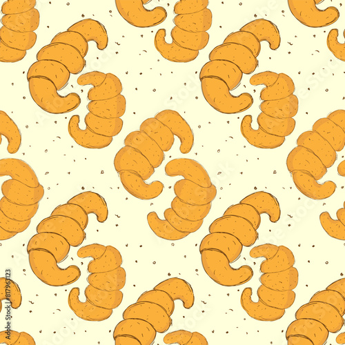 Seamless background of hand-drawn croissants