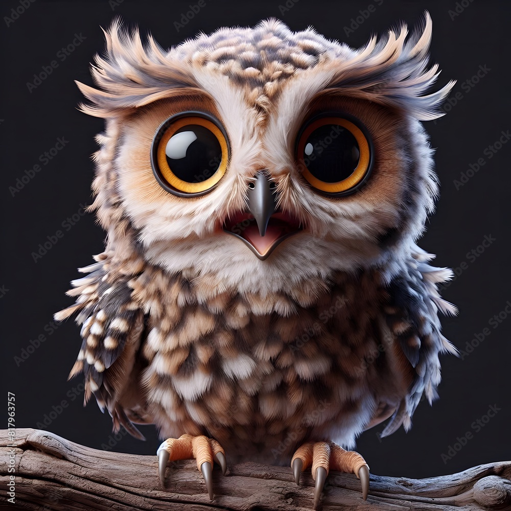 Fototapeta premium Owl | Owl on a tree in the misty forest under a full moon at night | 