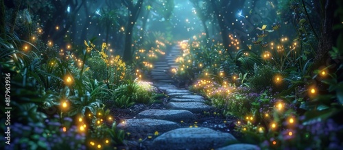 Enchanted Path in a Glowing Fantasy Forest A Detailed D Digital Art Landscape