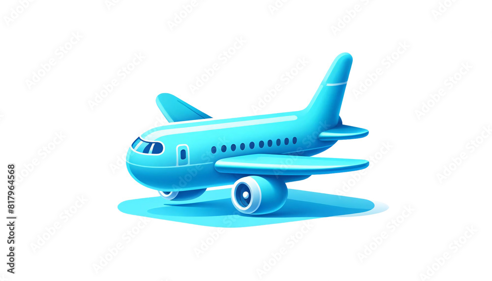 Fototapeta premium A cartoon-style illustration of an airplane, isolated on a transparent background. The airplane is designed with a sleek