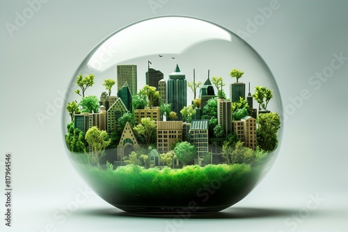 A miniature Earth globe with continents and oceans sits in a glass vase, evoking a world within a world
