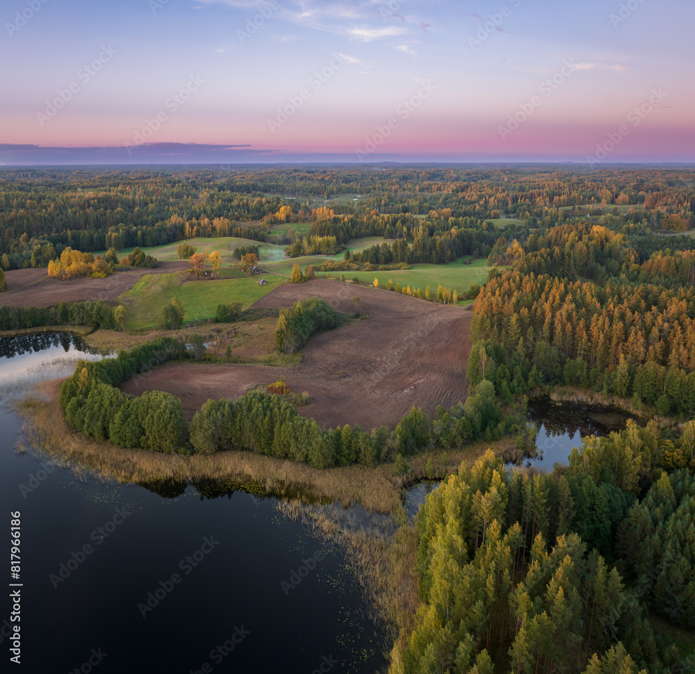 Lake Bēšonu.Sunset time.  Nature of Latvia, Latgale.