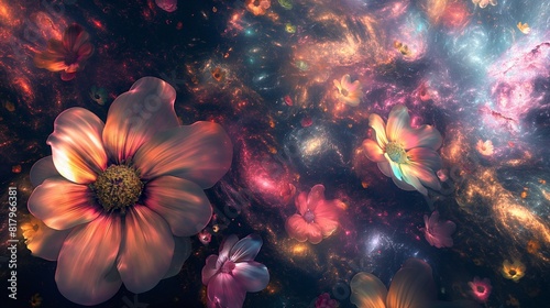 A celestial garden of cosmic flowers  each petal a swirling galaxy of vibrant colors  blooming in the infinite expanse of space. 32k  full ultra HD  high resolution