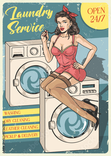 Laundry service vintage sticker colorful
