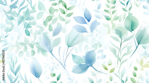 watercolor leaf and stems pattern with leaves as accent abstract graphic poster background