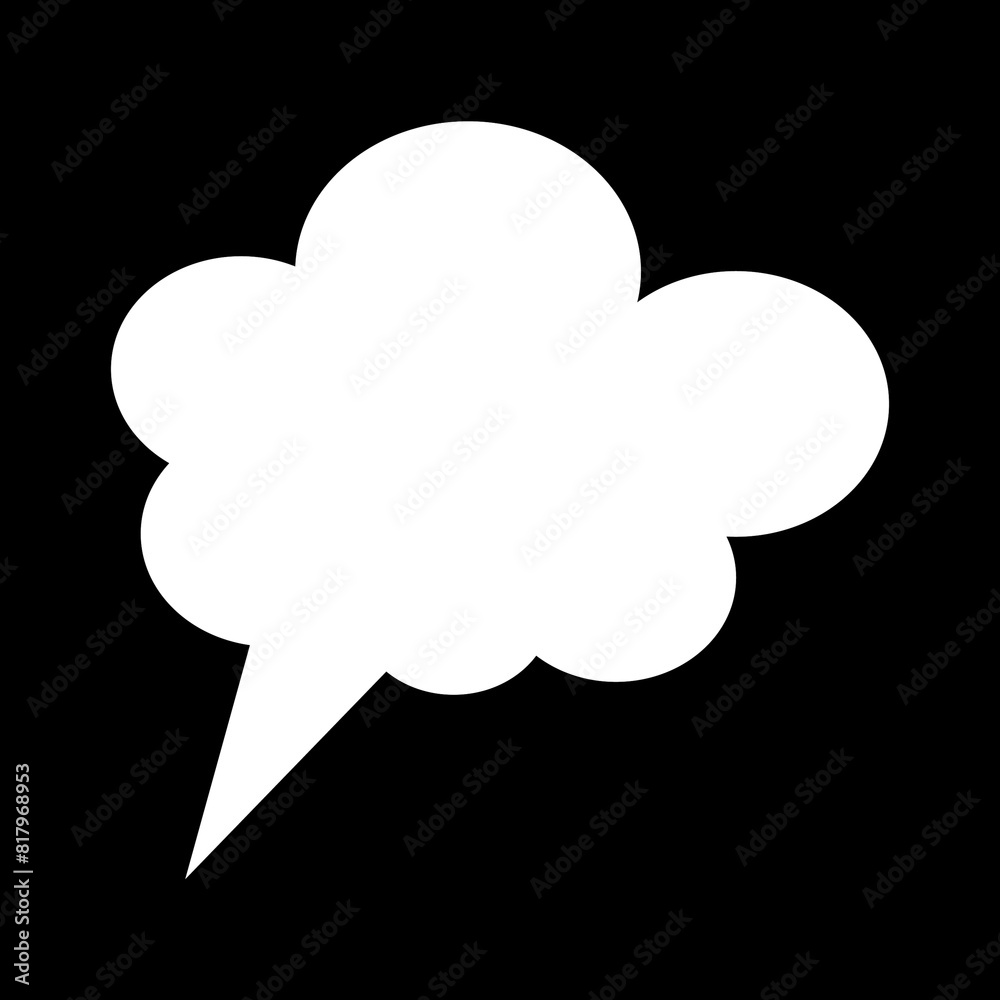 Illustration depicting a white icon of human thoughts in the form of a cloud (as in comics) on a black background