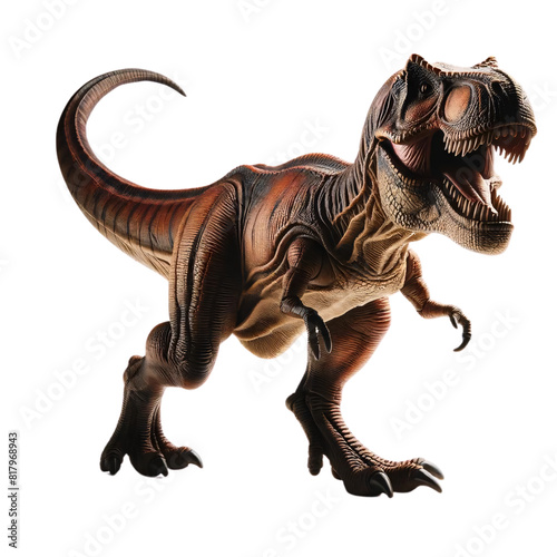 Tyrannosaurus Rex dinosaur  positioned on a transparent background. The dinosaur toy is intricately detailed