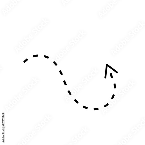 arrow with dashed line isolated on white and transparent background. black arrow hand drawn paint icon. simple dash arrow
