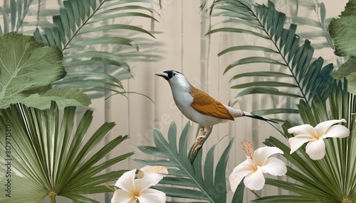 bird art leaf wallpaper flower nature palm exotic jungle tropical generative ai © Dayami