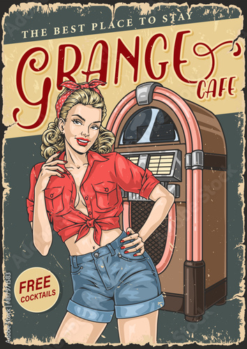 Garage cafe colorful vintage poster