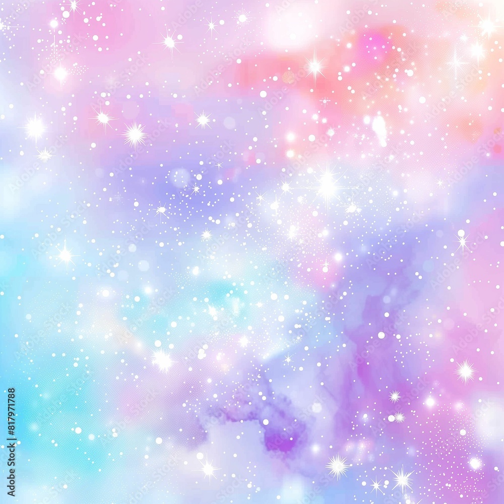 Pastel galaxy and cosmos with sky background, stars, rainbow and starry night,	
