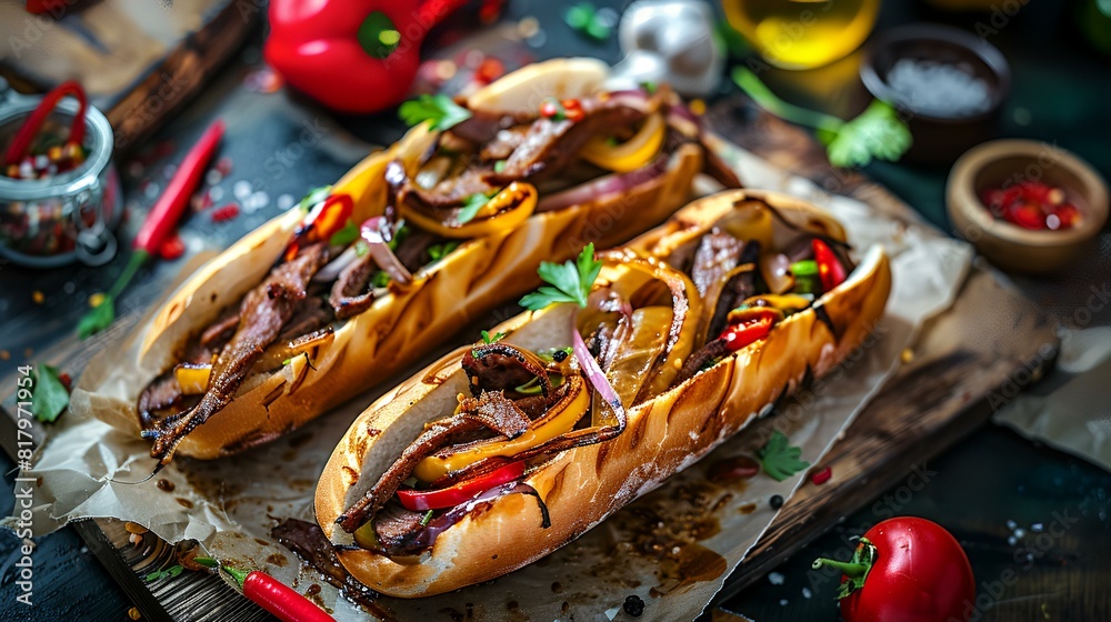 Delicious Philly cheesesteak with onions Delicious Philly cheesesteak with onions