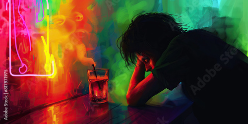 Alone with Temptation: The Toll of Alcoholism in the Shadows of a Bar photo