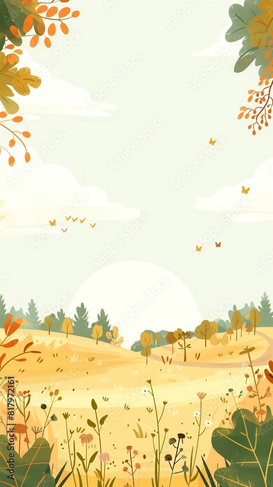 fall banner with a place for the text. Vertical illustration of autumn nature with leaves in a flat style for social networks.