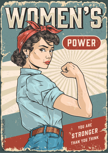 Women power vintage poster colorful