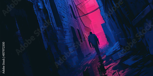 Staggering Home: A forlorn figure, stumbling down a dark alley, seeking some semblance of safety. 