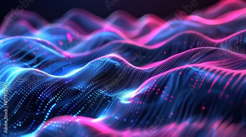 Abstract background with glowing particles, wave lines and bokeh effect,Creative arrangement of lights, fractal and custom design elements as a concept metaphor on subject of network
 photo