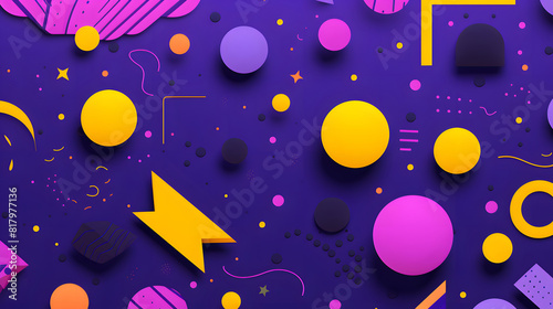 purple retro style 90's geometric design vector pattern shapes design poster background