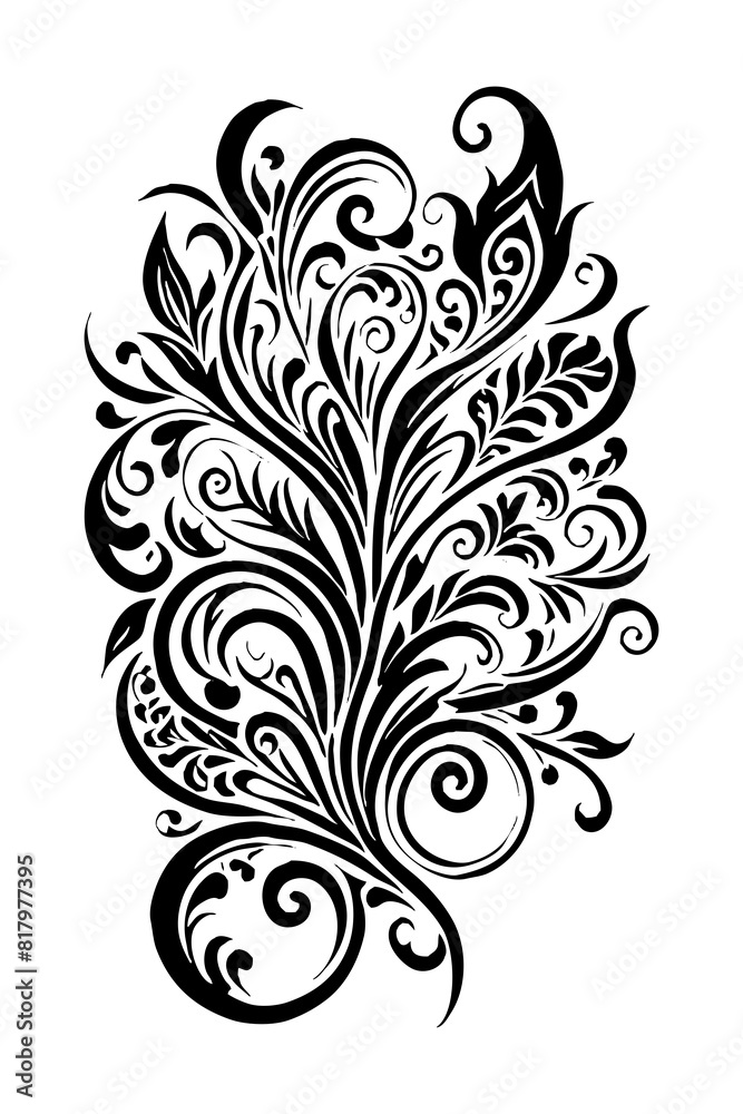 Botanical black and white pattern. For use on tattoos, posters, textiles, T-shirt printing. Generated by Ai