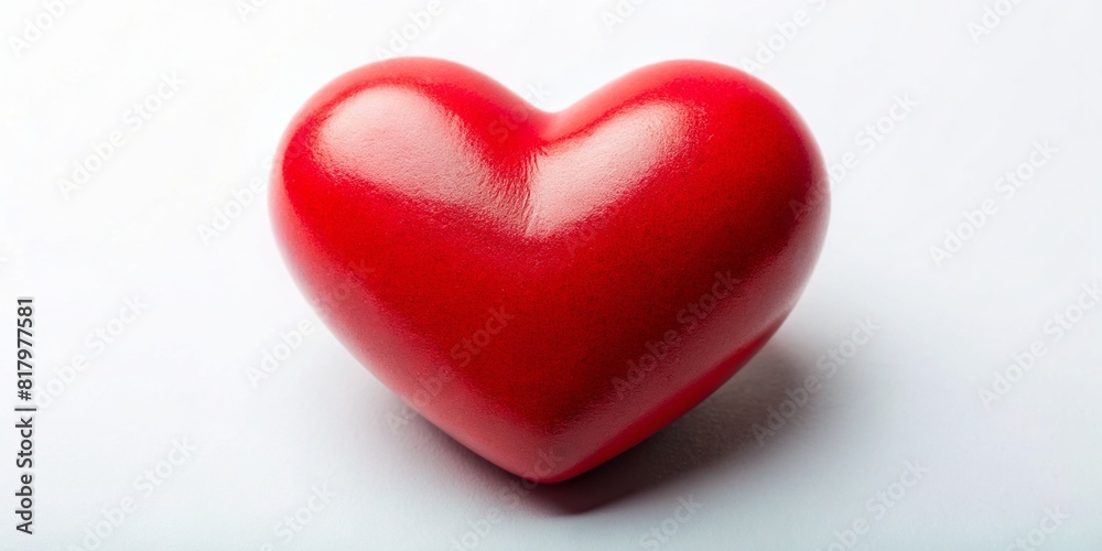 one large red leather heart stands reflected on a white surface one large red leather heart stands reflected on a white surface