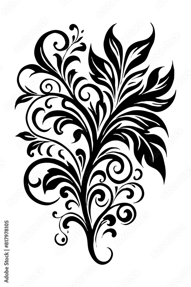 Botanical black and white pattern. For use on tattoos, posters, textiles, T-shirt printing. Generated by Ai Botanical black and white pattern. For use on tattoos, posters, textiles, T-shirt printing. Generated by Ai
