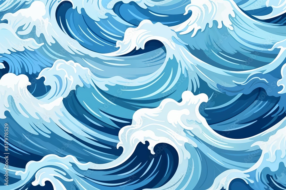 Ocean waves flat design top view maritime theme cartoon drawing Tetradic color scheme Ocean waves flat design top view maritime theme cartoon drawing Tetradic color scheme