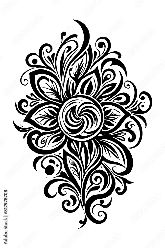 Botanical black and white pattern. For use on tattoos, posters, textiles, T-shirt printing. Generated by Ai Botanical black and white pattern. For use on tattoos, posters, textiles, T-shirt printing. Generated by Ai