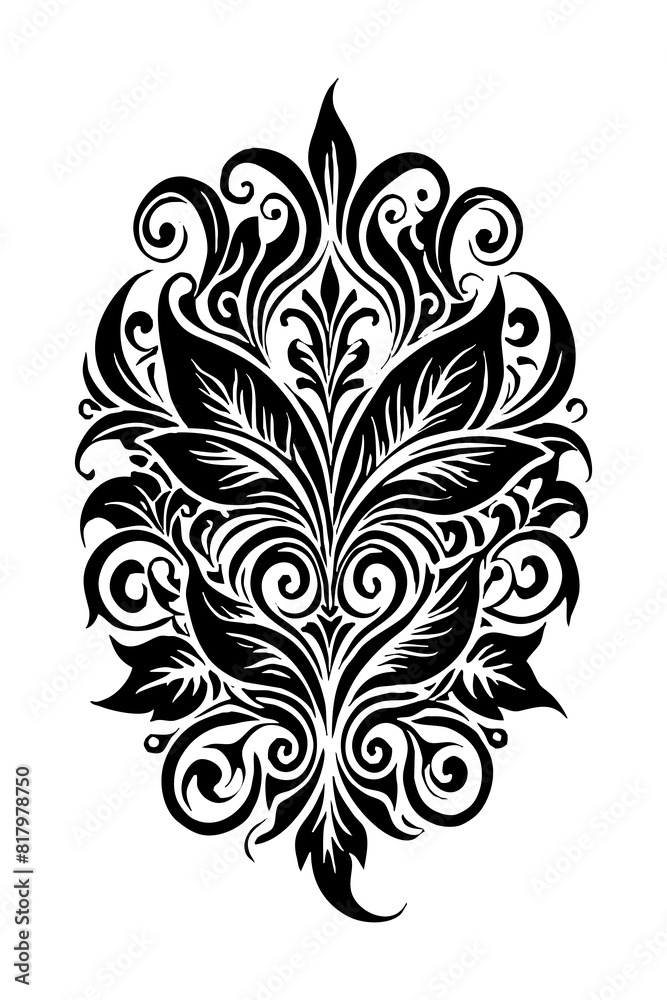 Botanical black and white pattern. For use on tattoos, posters, textiles, T-shirt printing. Generated by Ai Botanical black and white pattern. For use on tattoos, posters, textiles, T-shirt printing. Generated by Ai