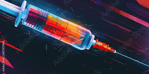 Hooked on Happiness: A syringe, filled with a bright liquid, promising a fleeting euphoria