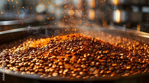 Coffee Beans Being Roasted, Rich, Dark Brown, With A Hint Of Smoke Through The Air