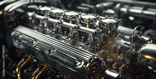 Engine. details of modern car engine. Generative AI.