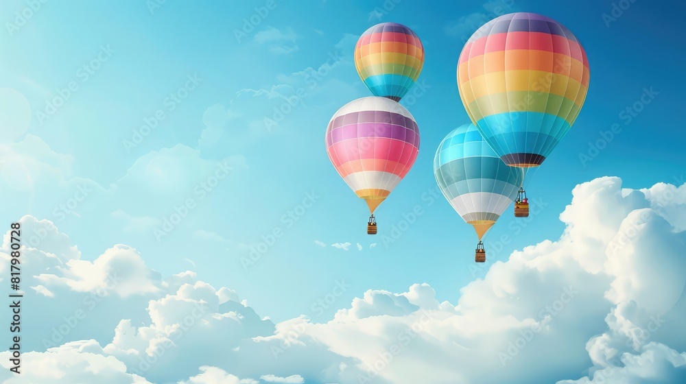 Colorful bundle of air balloons on blue sky background